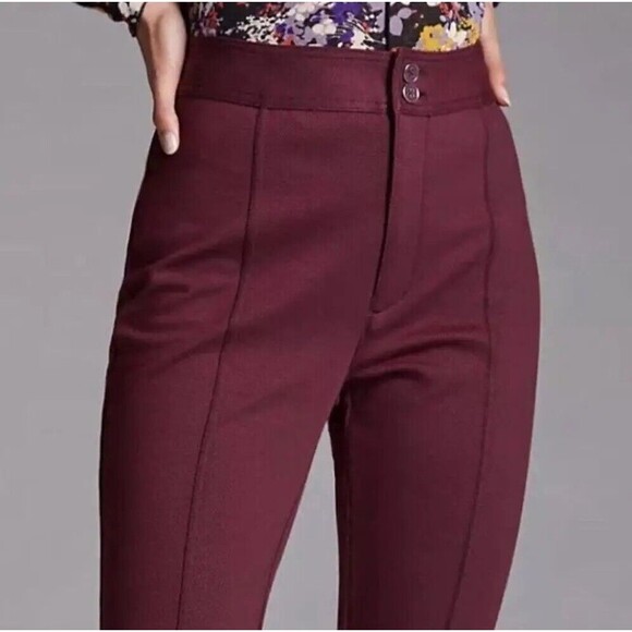 Maeve Anthropologie High Rise Seamed Split Hem Pants In Plum Size 14 Equestrian - Picture 2 of 11